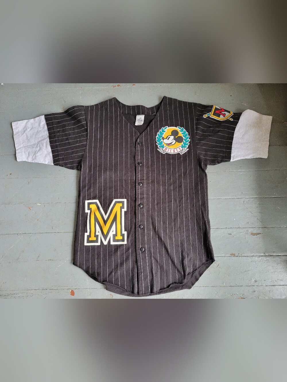 Rare Vintage 90s Mickey & Co Disney Store Baseball Jersey Pinstripe Size SMALL